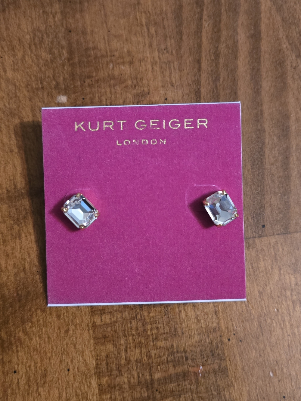 Kurt Geiger Gold Clear Crystal Stud Earrings